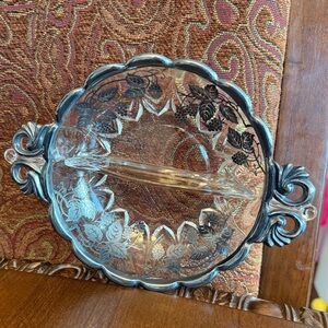 VTG Martinsville Silver Janice Divided Candy Relish Dish Grape Silver Overlay